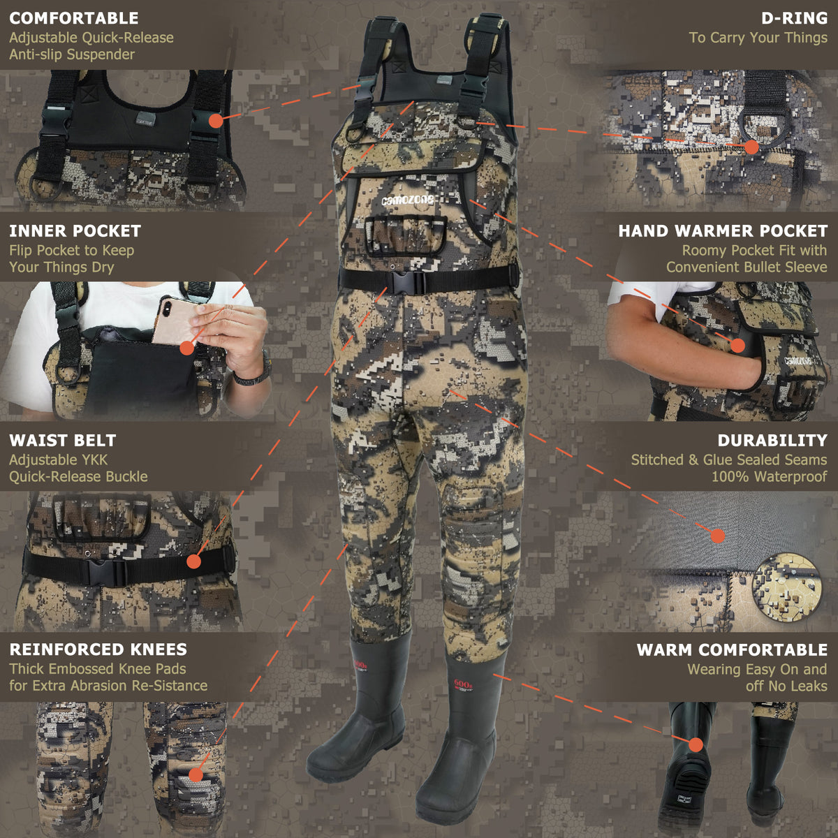 UNISPO-013 Bare Neoprene Bootfoot Chest Wader